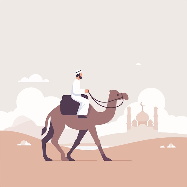 Vector muslim man is riding a camel vibes ramadan concept