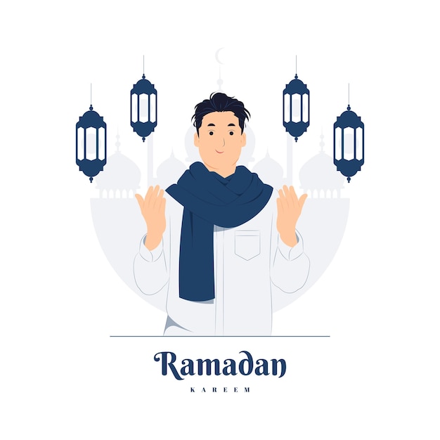 Muslim man Pray salam greetings welcoming on Ramadan Kareem concept illustration