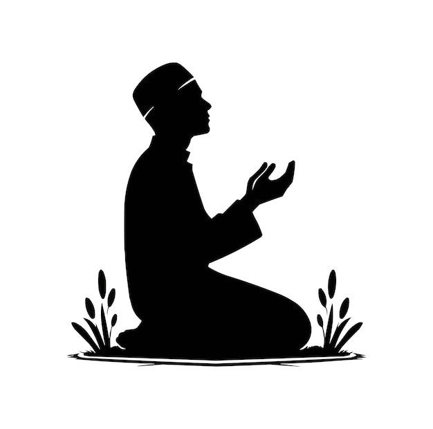 Muslim man Prayering silhouette vector illustration