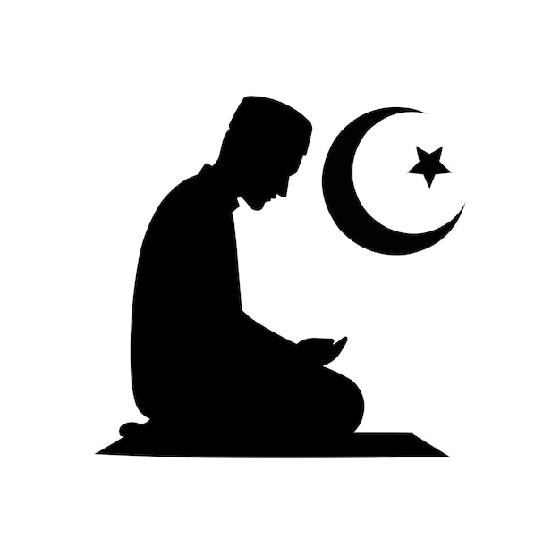 Muslim man Prayering silhouette vector illustration