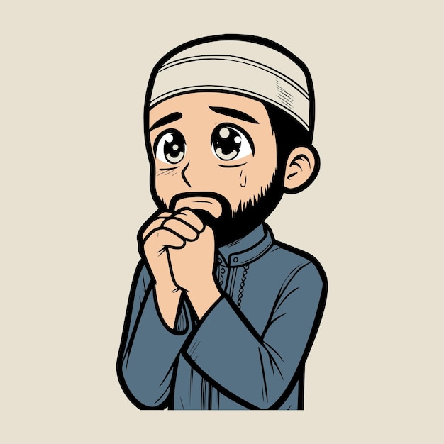 muslim man praying cartoon character illustration isolated background