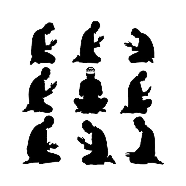 Muslim man praying silhouette sketch drawing