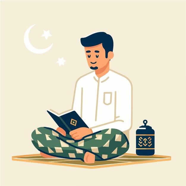 Vector muslim men wear sarongs ramadhan vibes with a flat design style