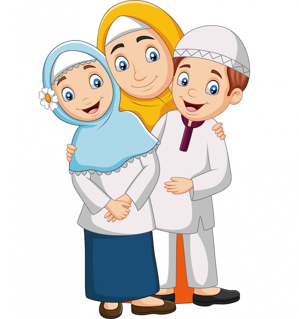 Muslim mother with son and daughter