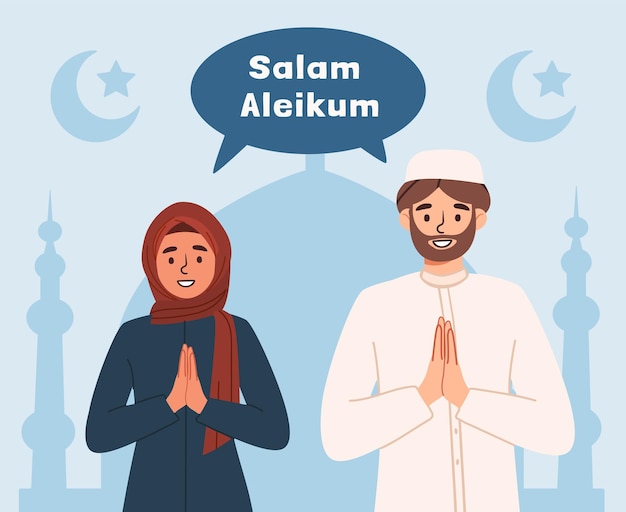 Muslim people greeting vector concept