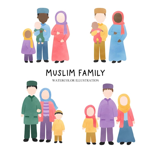 Muslim people Muslim family Vector illustration