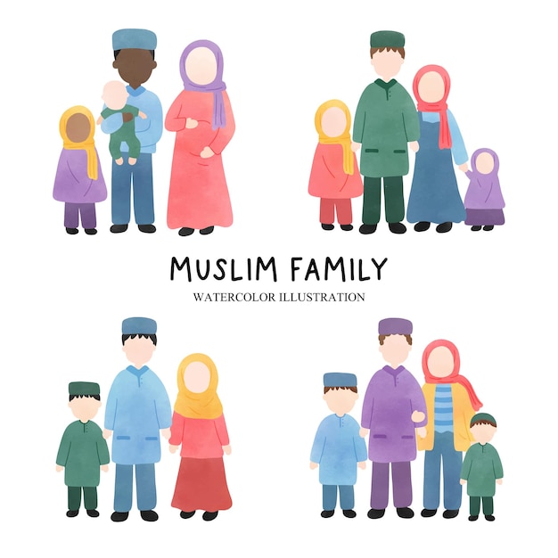 Muslim people Muslim family Vector illustration