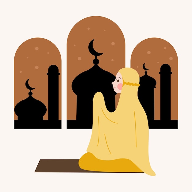 muslim people praying illustration vector flat concept