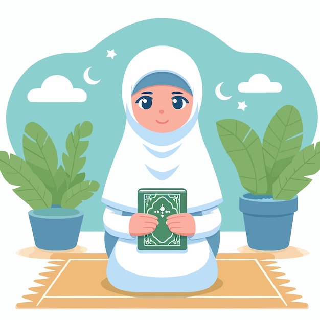 a muslim people in ramadan with flat design style illustration