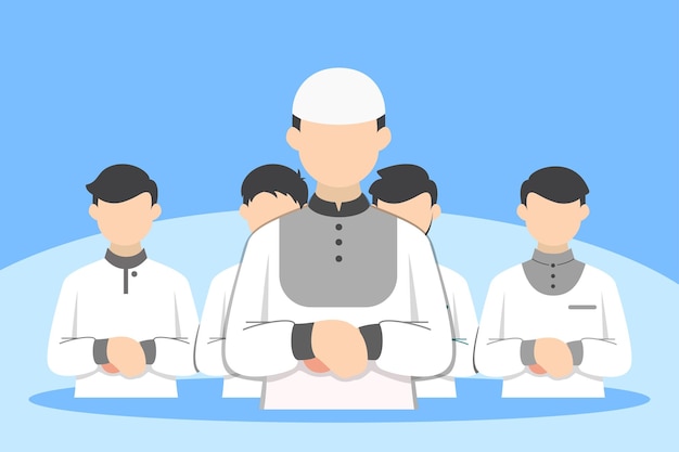 Vector muslim prayers in congregation flat illustration