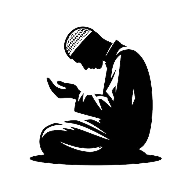 Vector muslim praying illustration silhouette praying symbol