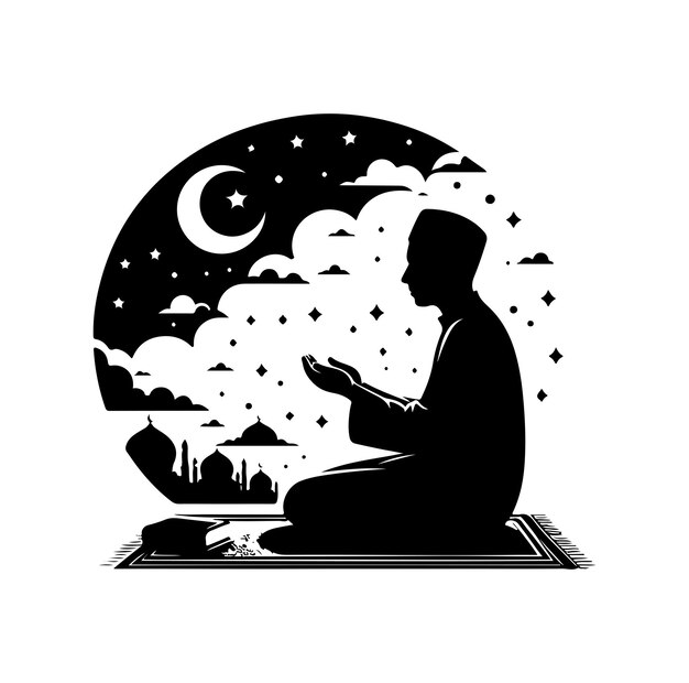 Vector muslim praying silhouette praying symbol illustration