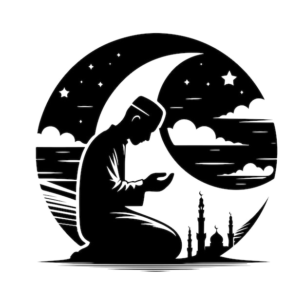 Vector muslim praying silhouette praying symbol illustration