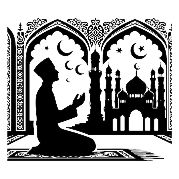 Vector muslim praying silhouette vector black isolated on white background