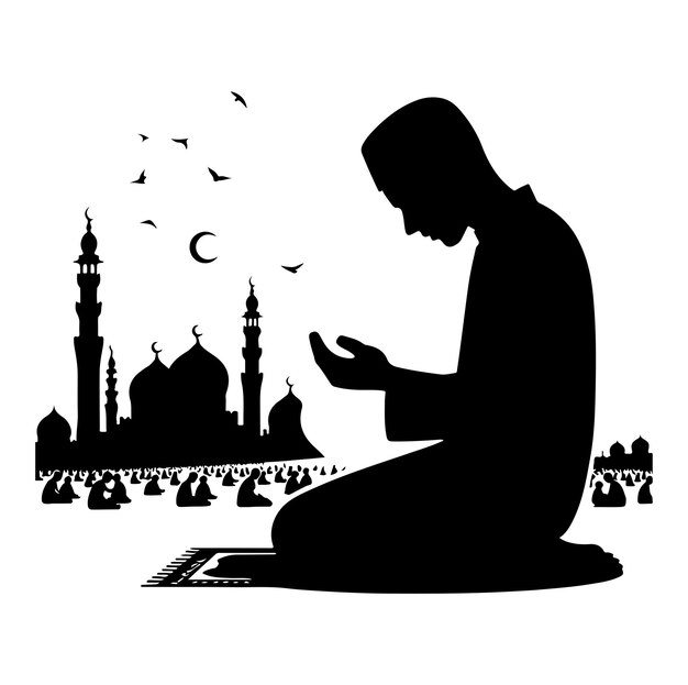 Vector muslim praying silhouette vector black isolated on white background