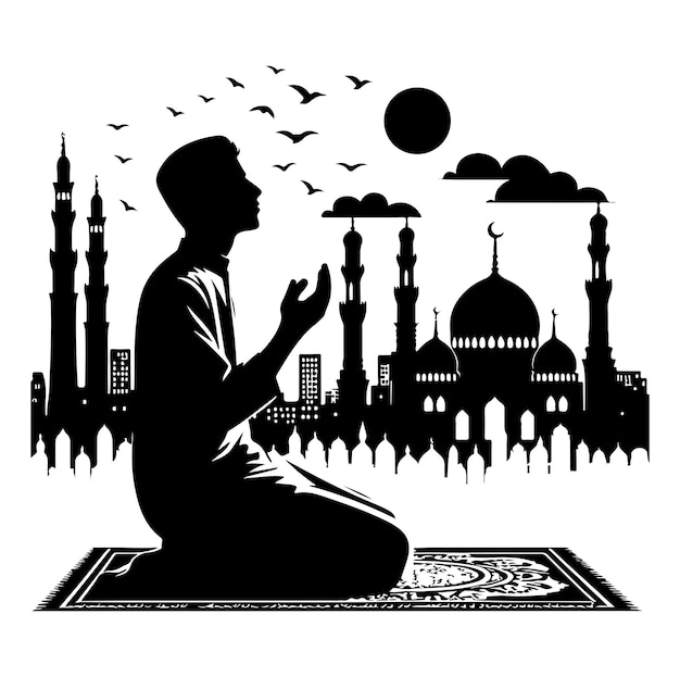 Vector muslim praying silhouette vector black isolated on white background