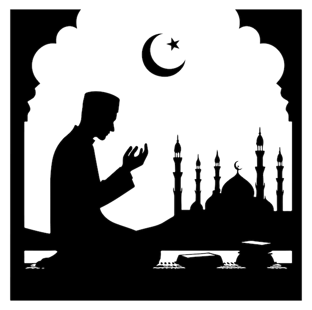 Vector muslim praying silhouette vector black isolated on white background