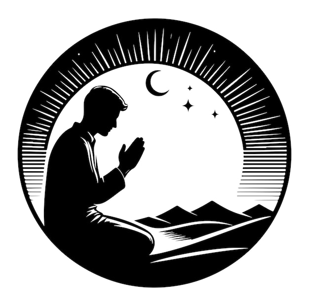 Vector muslim praying silhouette vector illustration design