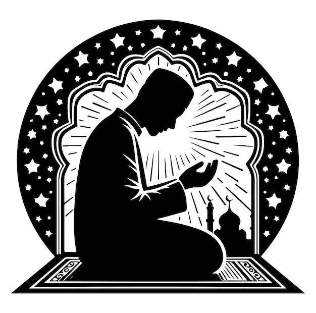 Vector muslim praying silhouette vector illustration on white background