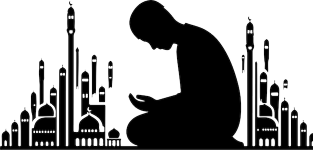 Vector muslim praying silhouette vector islamic prayer vector silhouette a muslim prayer to allah vector