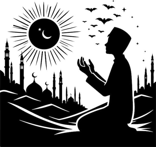 Vector muslim praying silhouette vector islamic prayer vector silhouette a muslim prayer to allah vector