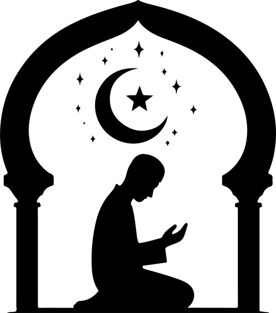 Vector muslim praying silhouette vector islamic prayer vector silhouette a muslim prayer to allah vector