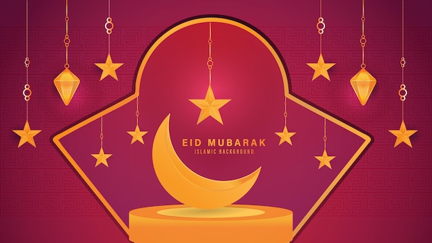 Muslim religious eid mubarak background with moon