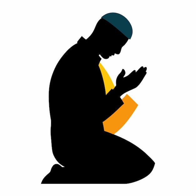 Vector a muslim silhouette praying fervently with intricate details vector black color silhouette 16