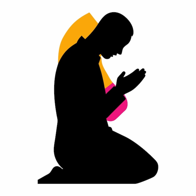 Vector a muslim silhouette praying fervently with intricate details vector black color silhouette 1