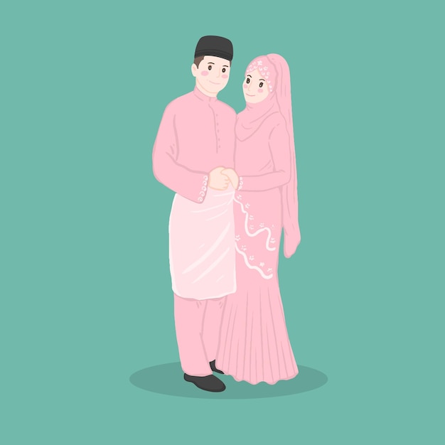 Muslim wedding couple characters Bride and groom in Muslim style