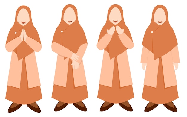 Muslim woman character set with different hand pose