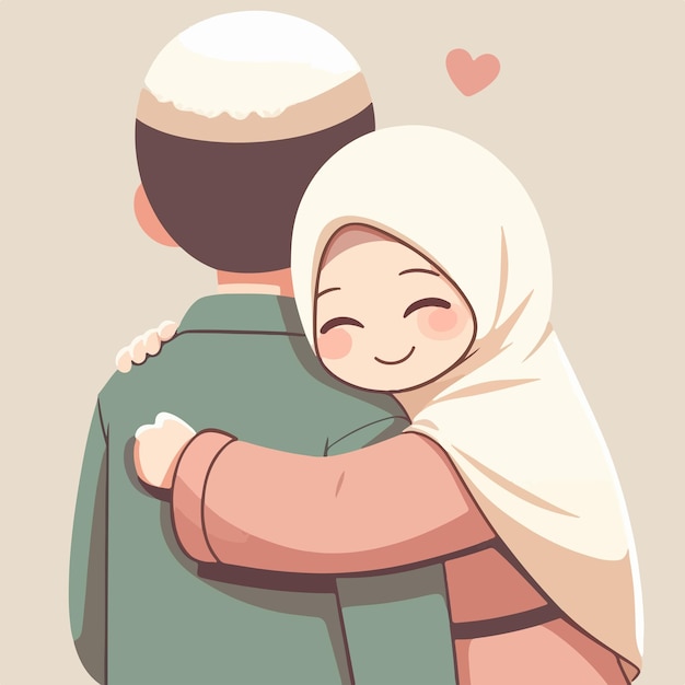 Vector muslim woman hugging in a simple flat design style