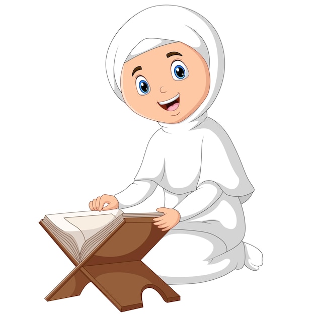 Muslim woman is reading the Quran illustration