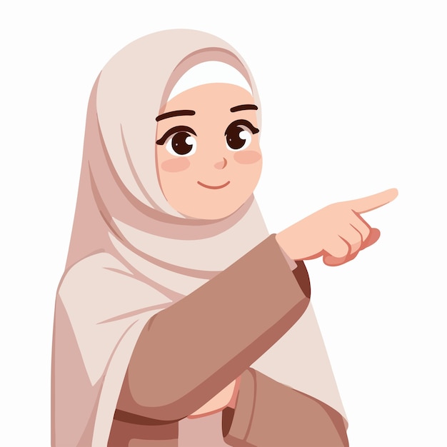 Vector muslim woman pointing a finger with a simple flat design style