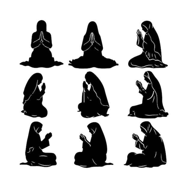 Muslim woman praying silhouette sketch drawing