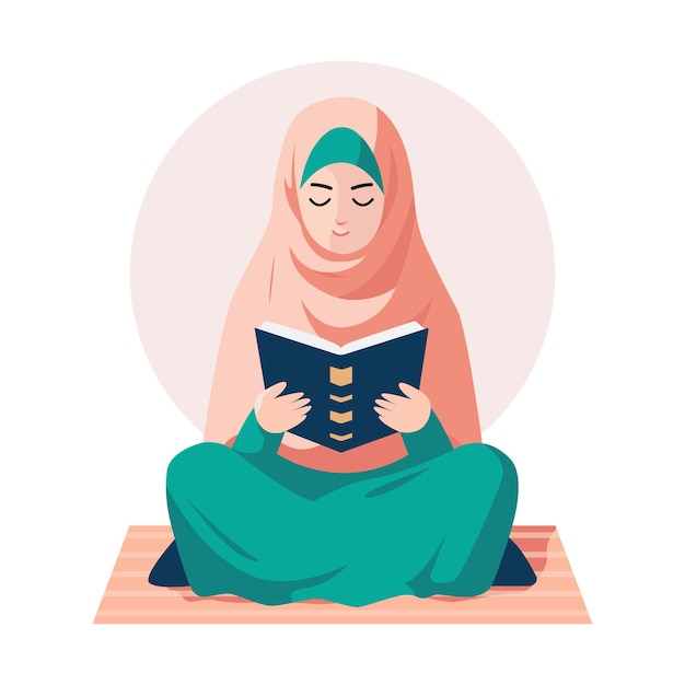 Vector muslim woman read quran illustration