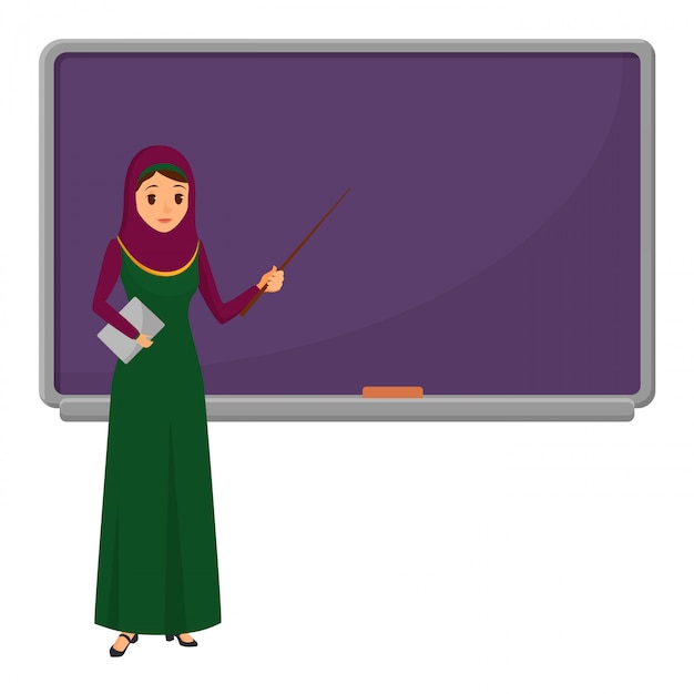 Vector muslim woman teacher near blackboard