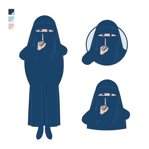 A muslim woman wearing a niqab with be quiet hand sign images