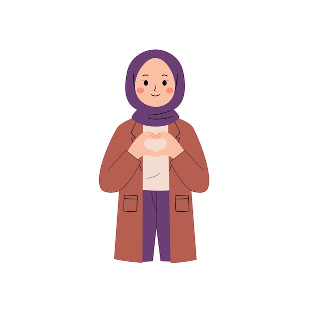 Vector muslim woman with korean finger heart