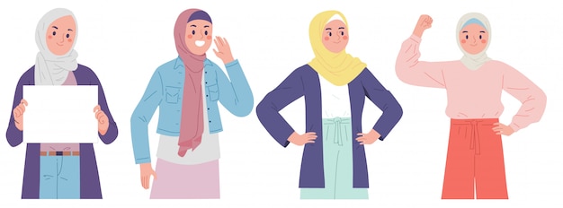 Muslim women wearing hijab show power during fasting Ramadan