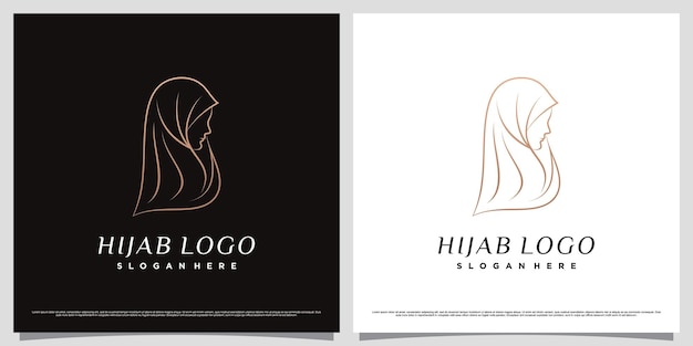 Muslimah women logo design wearing hijab with line art concept and creative element