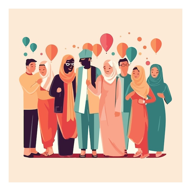 Vector muslims party together on big day simple modern