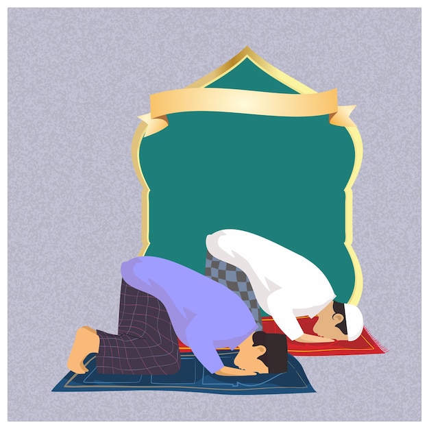 Muslims praying together perfect for illustration of muslim and ramadan theme with islamic orname