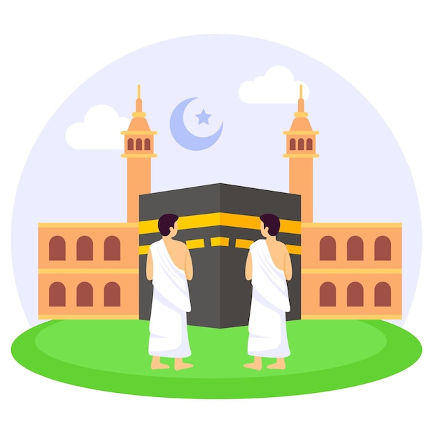 Muslims Wearing ehram Cloths for Performing Hajj Concept Vector Illustration Design Hajj Sign