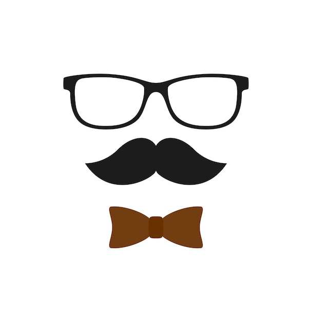 Mustache Bow Tie and Glasses isolated on white background