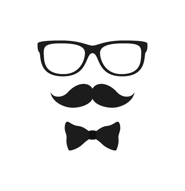 Mustache Bow Tie and Glasses isolated on white background