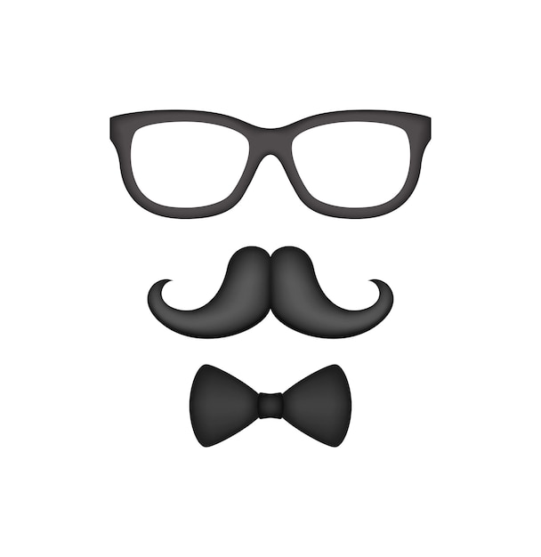 Mustache Bow Tie and Glasses isolated on white background