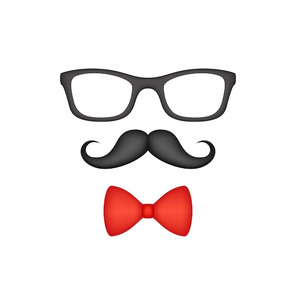 Mustache Bow Tie and Glasses isolated on white background