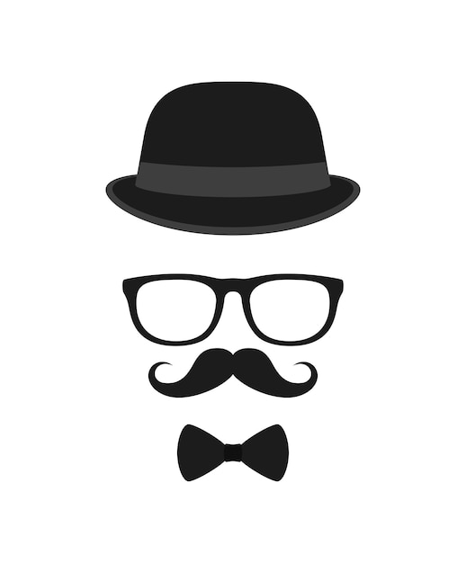 Mustache Bow Tie Hat and Glasses isolated on white background