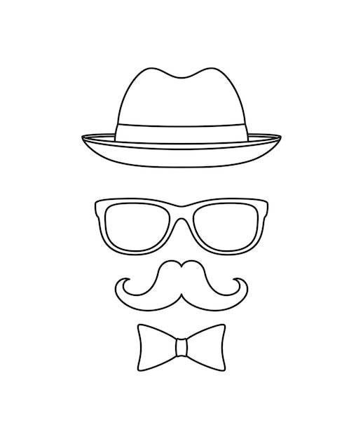 Mustache Bow Tie Hat and Glasses tracing worksheet for kids